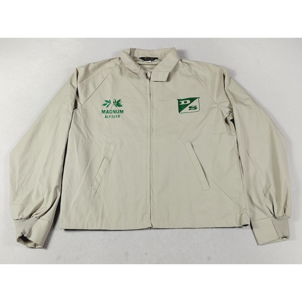 Vintage Swingster Jacket Mens Large Beige Magnum Alfalfa DS Logo Windbreaker